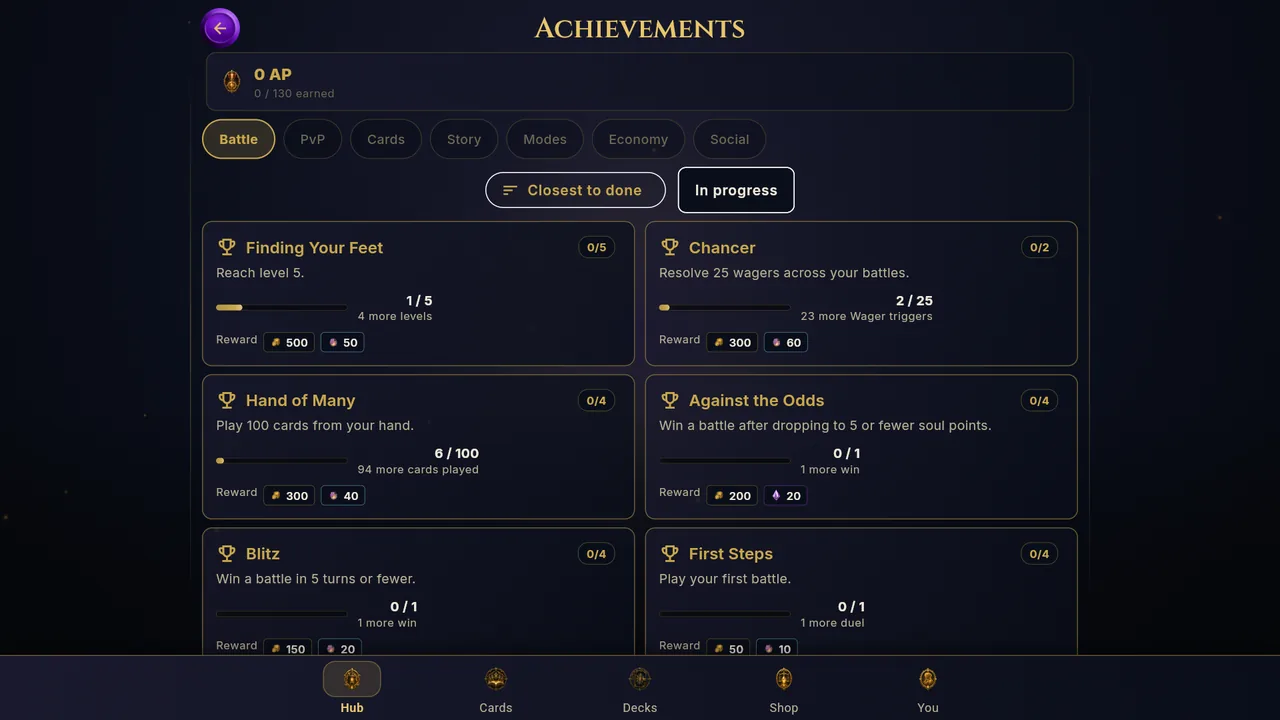 Achievements screen
