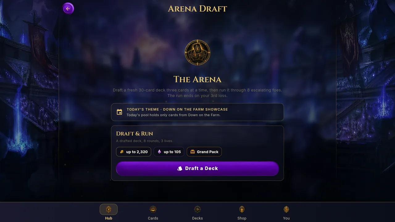 Arena Draft lobby showing today's theme