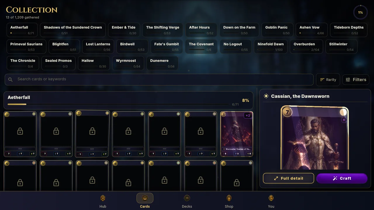 The collection screen