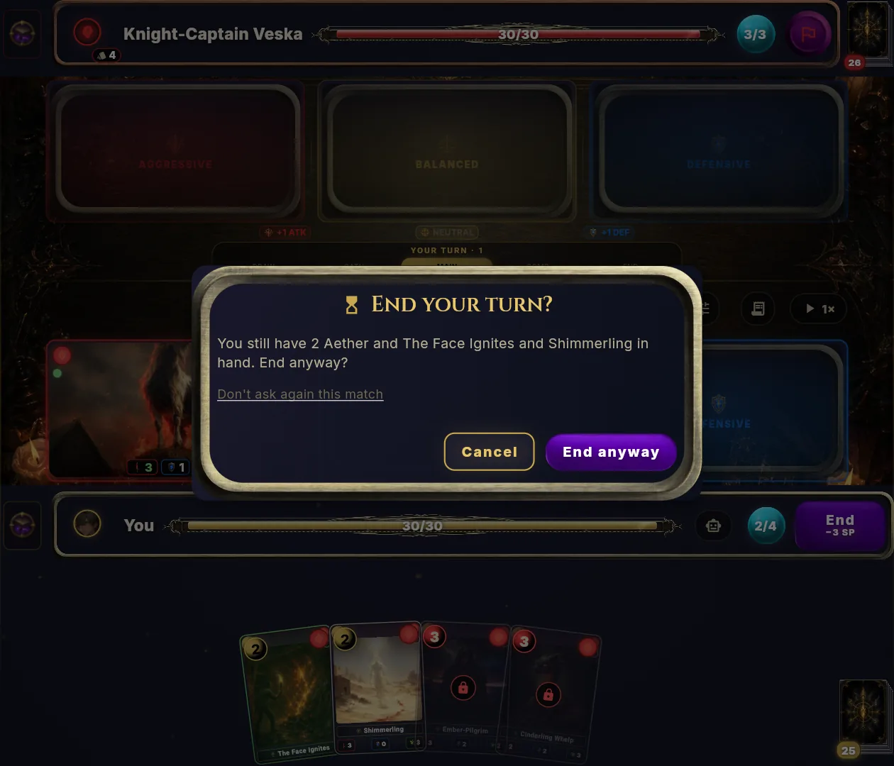 The End your turn confirmation dialog