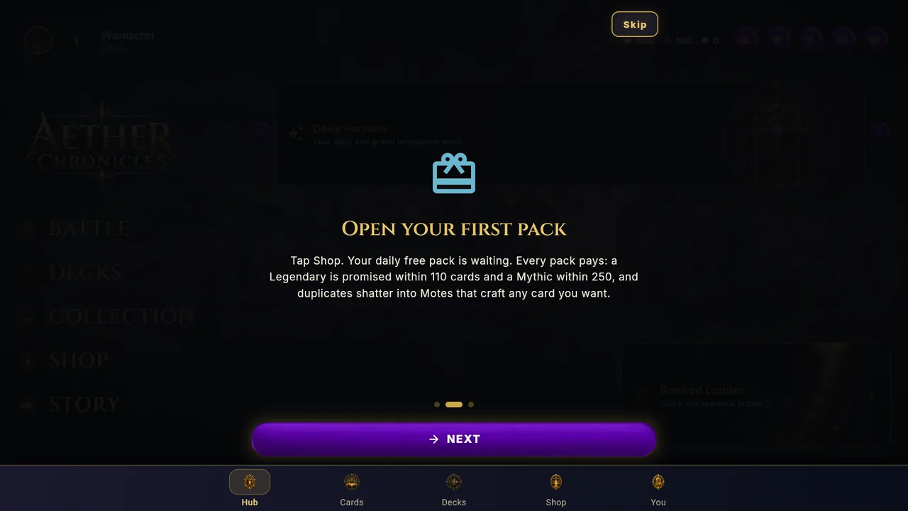 Open your first pack slide